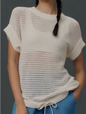 Varley Corvallis Knit Women's Blouse Sweater Short Sleeve Medium Ivory